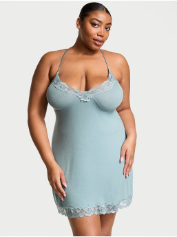 Ribbed Modal & Lace Cross-Back Slip Dress