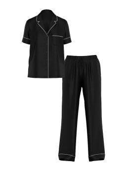 Glazed Satin Short-Sleeve Long Pajama Set