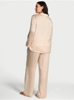 Glazed Satin Champagne Long Pajama Set