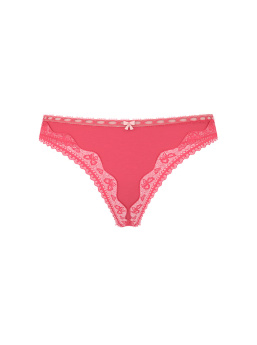 Cotton Bow Lace-Trim Thong Panty