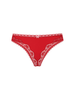 Cotton Bow Lace-Trim Thong Panty