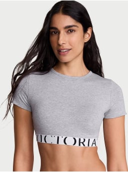 Cotton Short-Sleeve Bralette Crop Top