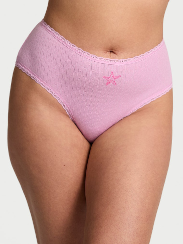Cotton Pointelle Lace-Waist Cheeky