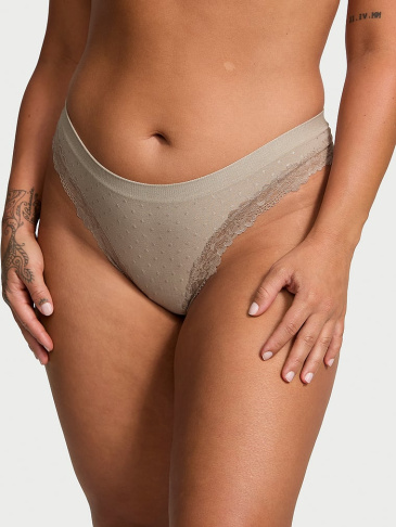 Seamless Lace-Trim Thong Panty