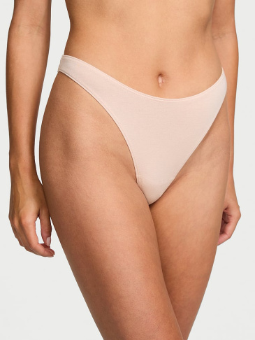 Stretch Cotton High-Leg Scoop Thong Panty