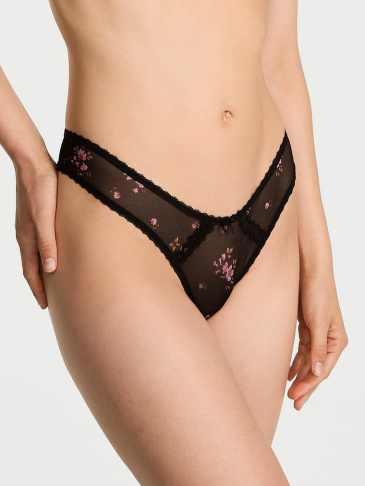 Sheer Lace-Trim Brazilian Panty