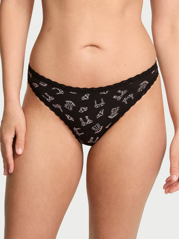 Cotton Lace-Waist Thong