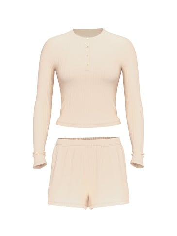 Modal Wide-Rib Long-Sleeve Short Lounge Set