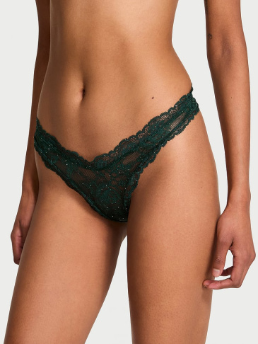 Rose Lace Shimmer High-Leg Thong Panty