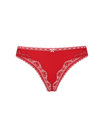 Cotton Bow Lace-Trim Thong Panty