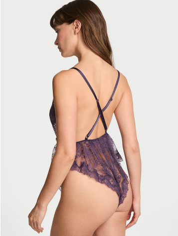 Rose Lace Plunge Flutter Romper