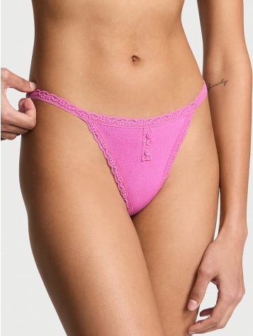 Cotton Pointelle Lace-Trim V-String Panty