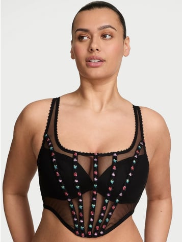Dark Blossom Embroidery Corset Top