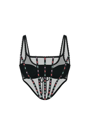 Dark Blossom Embroidery Corset Top