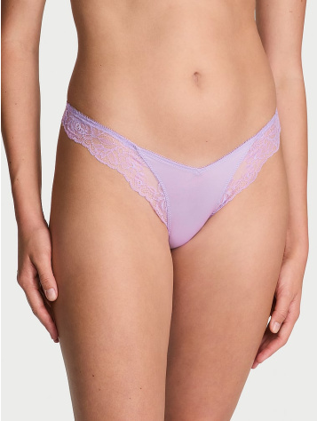 Rose Lace-Trim High-Leg Thong Panty