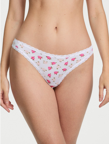 Cotton Lace-Waist Thong