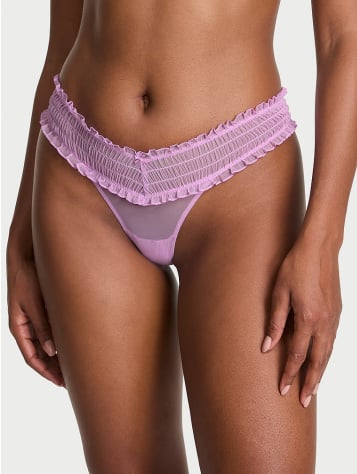Smocked Mesh Thong Panty