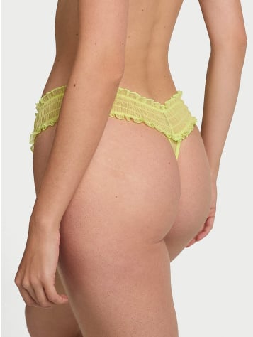 Smocked Mesh Thong Panty