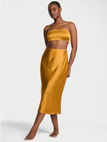 Luxe Satin Crop Bandeau Top & Slip Skirt Set