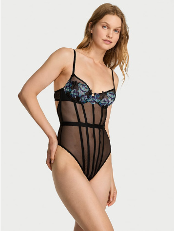 Electric Orchid Embroidery Sheer Bodysuit