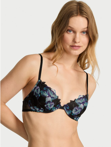 Electric Orchid Embroidery Lightly Lined Plunge Demi Bra