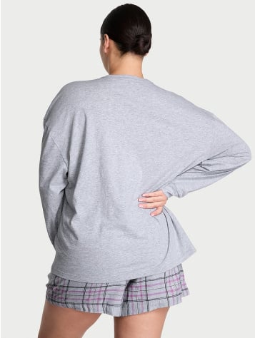 Flannel Long-Sleeve Short Tee-Jama Set