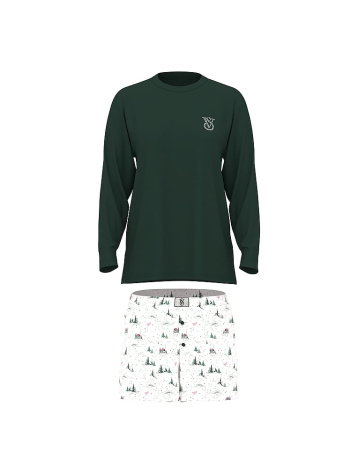 Flannel Long-Sleeve Short Tee-Jama Set