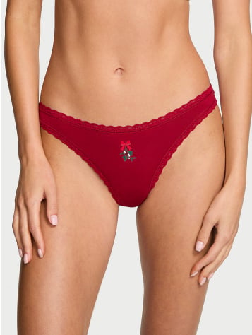 Cotton Lace-Waist Thong