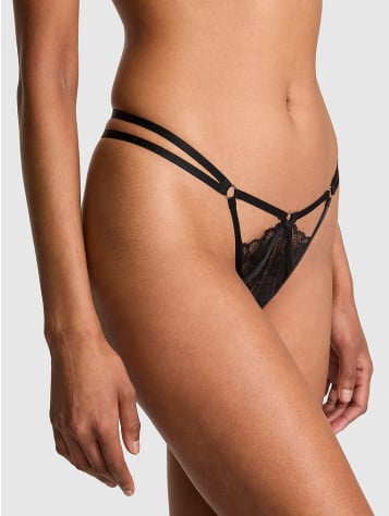 Lace Strappy Hardware Crotchless Thong Panty