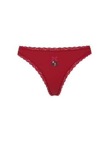 Cotton Lace-Waist Thong
