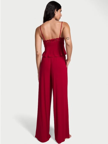 Modal Soft Lace-Trim Cami & Wide-Leg Pant Set