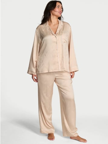 Glazed Satin Champagne Long Pajama Set