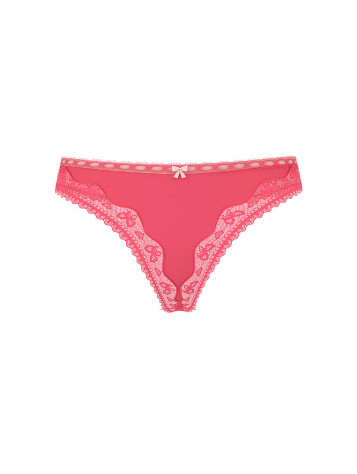 Cotton Bow Lace-Trim Thong Panty