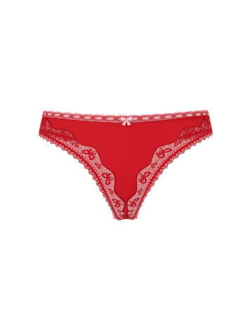 Cotton Bow Lace-Trim Thong Panty