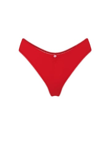Stretch Cotton Heart Lace High-Leg Scoop Thong Panty