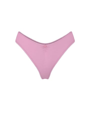 Stretch Cotton Heart Lace High-Leg Scoop Thong Panty