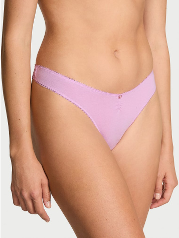 Stretch Cotton Heart Lace High-Leg Scoop Thong Panty
