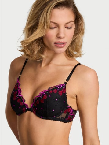 Cherry Pop Embroidery Lightly Lined Plunge Demi Bra