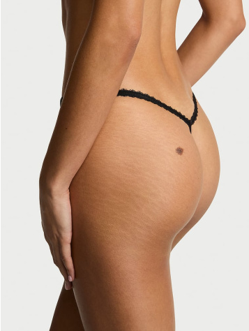 Strappy Heart Embroidery Crotchless V-String Panty