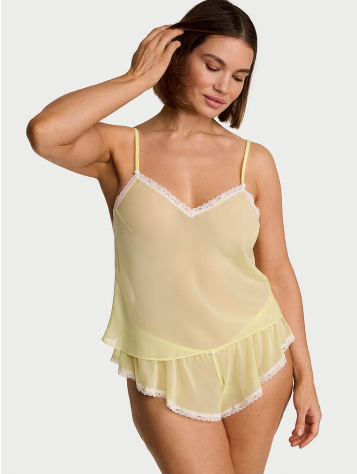 Chiffon Lace-Trim Cami & Flutter Shorts Set