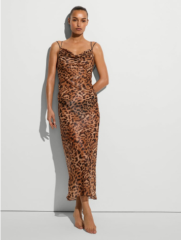 Geo Leo Chiffon Draped Maxi Slip Dress