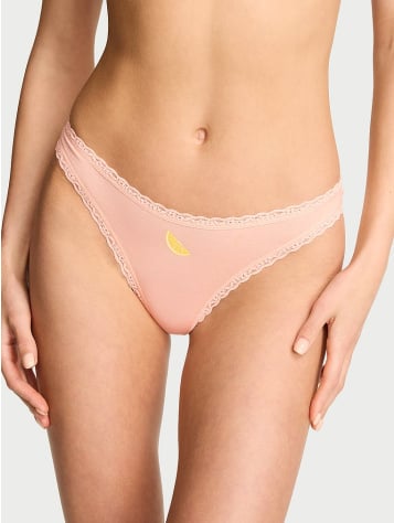 Cotton Lace-Waist Thong