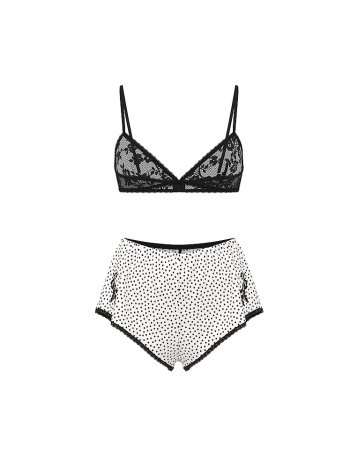 Lace Bralette & Chiffon Polka Dot Shorts Set