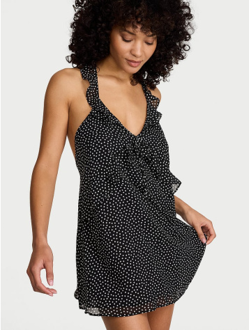 Chiffon Polka Dot Flutter Mini Dress