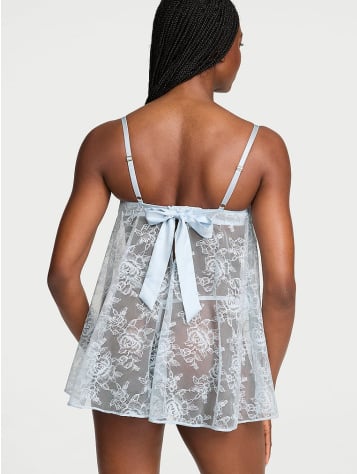 Wicked Unlined Rose Lace Babydoll Set